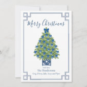 Chinoiserie Blauw-Wit Kerstboom Feestdagenkaart (Voorkant)