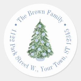 Chinoiserie Blauw Wit Kerstmis Retouradres Ronde Sticker