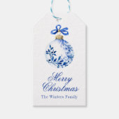 Chinoiserie Blauw & Wit Kerstornament Cadeaulabel (Voorkant)