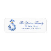 Chinoiserie Blauw & Wit Kerstornament Retour Etiket (Voorkant)