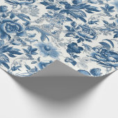 Chinoiserie Blauw Wit Pioenen Bloemen Decoupage Cadeaupapier (Hoek)
