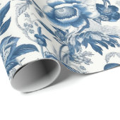 Chinoiserie Blauw Wit Pioenen Bloemen Decoupage Cadeaupapier (Rol Hoek)