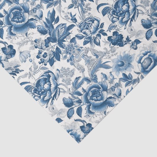 Chinoiserie Blauw Wit Pioenen Bloemen Decoupage Tissuepapier (Detail)