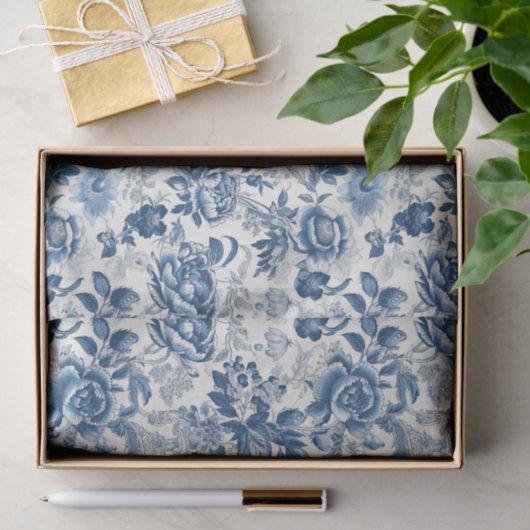 Chinoiserie Blauw Wit Pioenen Bloemen Decoupage Tissuepapier (Geschenk)