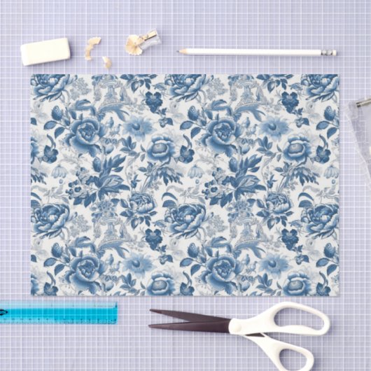 Chinoiserie Blauw Wit Pioenen Bloemen Decoupage Tissuepapier (Craft)