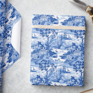 Chinoiserie Blauw & Wit Toile Pagodas Cadeaupapier