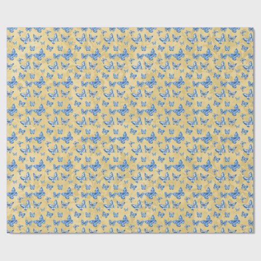  Chinoiserie Blauw Wit Vlindergoud Cadeaupapier (Vlak)