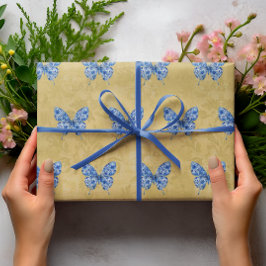  Chinoiserie Blauw Wit Vlindergoud Cadeaupapier