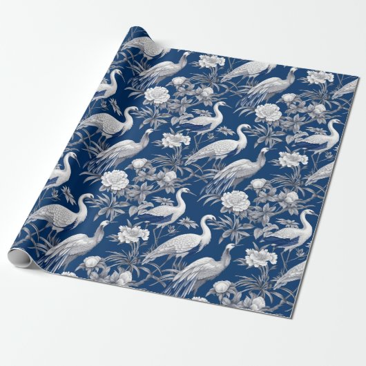 Chinoiserie Blauw Wit Vogels Schilderen Cadeaupapier (Uitgerold)
