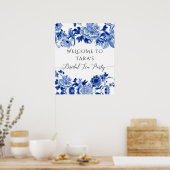 Chinoiserie Blauw Wit Welkom Bruids Tea Party Poster (Keuken)
