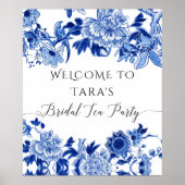 Chinoiserie Blauw Wit Welkom Bruids Tea Party Poster (Voorkant)