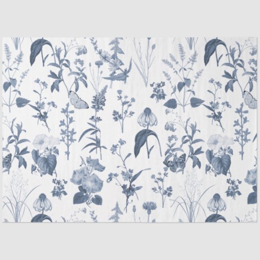 Chinoiserie Blauw Wit Wildbloem Bloemen Decoupage Tissuepapier (Voorkant)