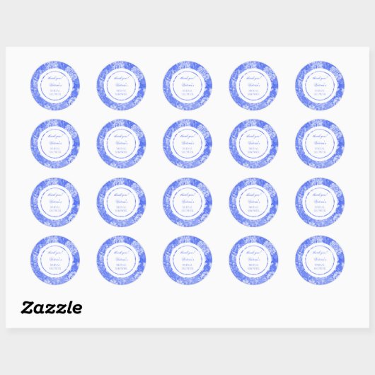 Chinoiserie Blauw Witte Bruiloftsdouche Ronde Sticker (Vel)