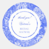 Chinoiserie Blauw Witte Bruiloftsdouche Ronde Sticker (Voorkant)