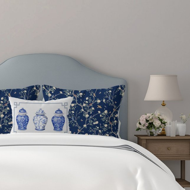 Chinoiserie Blauw-Witte Gemberpot Lendenkussen Accent Kussen (Chinoiserie Ginger Jar Lumbar Pillow)