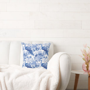Chinoiserie Blauw Witte Pauw Bloemrijke Vogelpatro Kussen