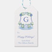 Chinoiserie Blauw Witte Rand Prettig Kerstfeest Cadeaulabel (Voorkant)