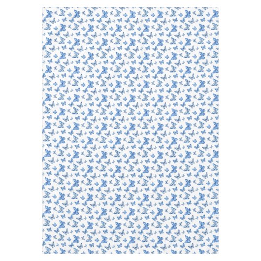  Chinoiserie Blauw Witte Vlinder Rozen Tafelkleed (Voorkant)