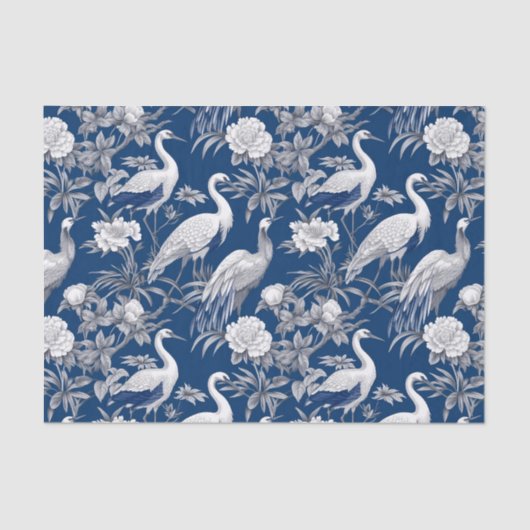 Chinoiserie Blauw Witte Vogels Schilderen Decoupag Tissuepapier (Voorkant)