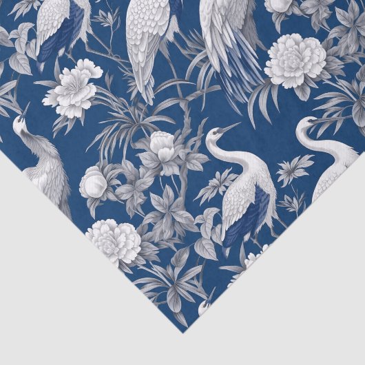 Chinoiserie Blauw Witte Vogels Schilderen Decoupag Tissuepapier (Detail)