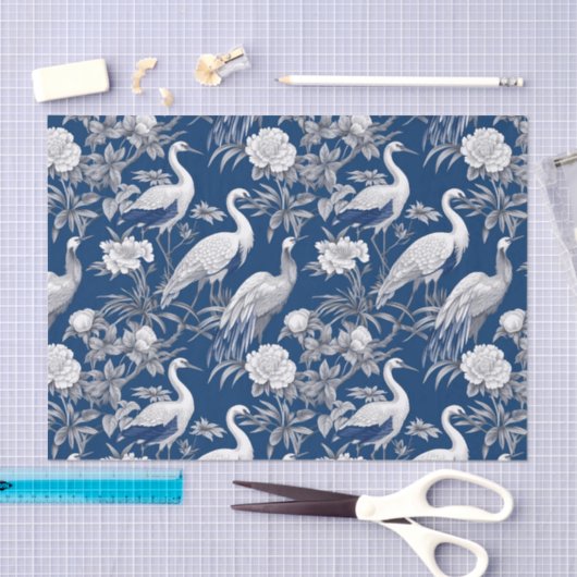 Chinoiserie Blauw Witte Vogels Schilderen Decoupag Tissuepapier (Craft)