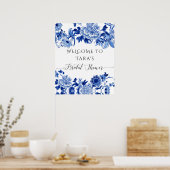Chinoiserie Blauw Witte Welkom Vogel Loof Bruid Poster (Keuken)