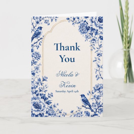 Chinoiserie Blauwe Bloem Bruiloft Bedankkaart (Voorkant)