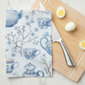 Chinoiserie Blauwe Bloem Bruiloft Borrel Theedoek (Quarter Fold)