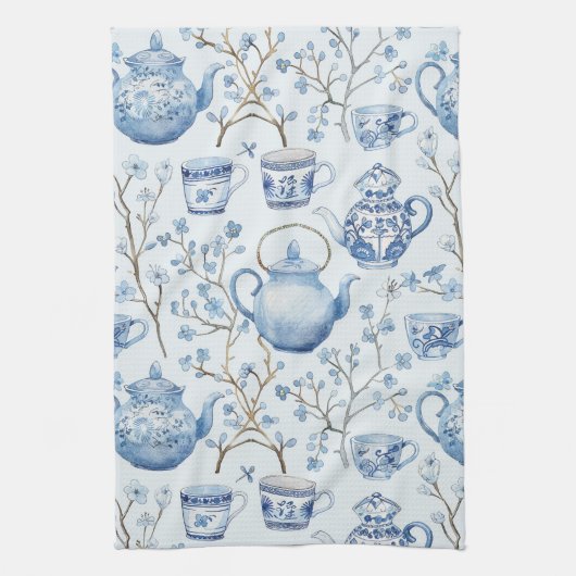Chinoiserie Blauwe Bloem Bruiloft Borrel Theedoek (Verticaal)