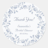 Chinoiserie Blauwe Bloem Bruiloft Feest Ronde Sticker (Voorkant)