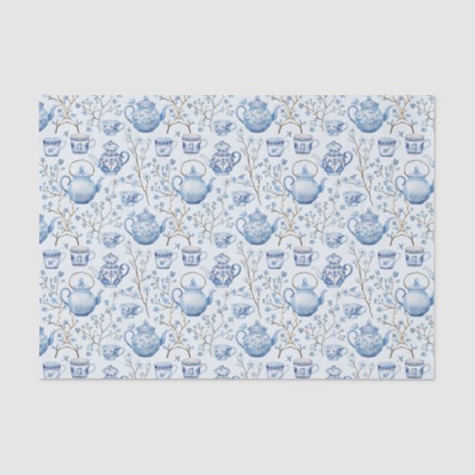 Chinoiserie Blauwe Bloem Bruiloft Feest Tissuepapier (Voorkant)