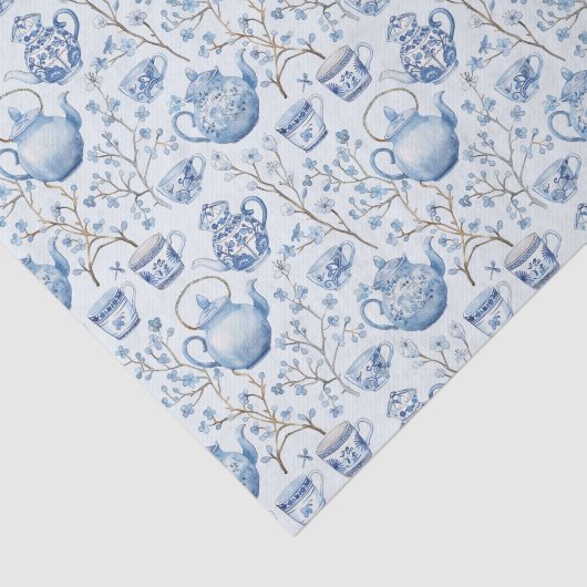 Chinoiserie Blauwe Bloem Bruiloft Feest Tissuepapier (Detail)