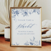 Chinoiserie Blauwe Bloem Teken een Dekentje Bord Poster