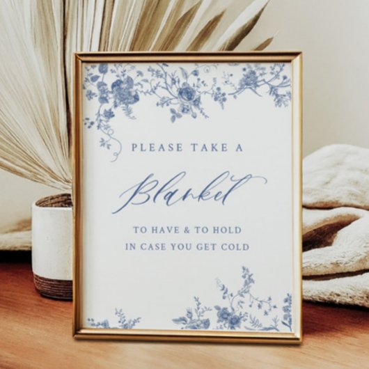 Chinoiserie Blauwe Bloem Teken een Dekentje Bord Poster