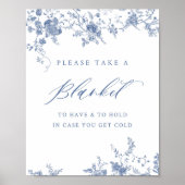 Chinoiserie Blauwe Bloem Teken een Dekentje Bord Poster (Voorkant)