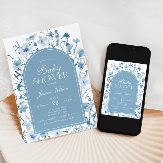 Chinoiserie Blauwe Bloemen Baby Boy Douche Kaart