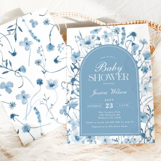 Chinoiserie Blauwe Bloemen Baby Boy Douche Kaart