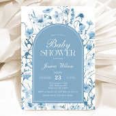 Chinoiserie Blauwe Bloemen Baby Boy Douche Kaart