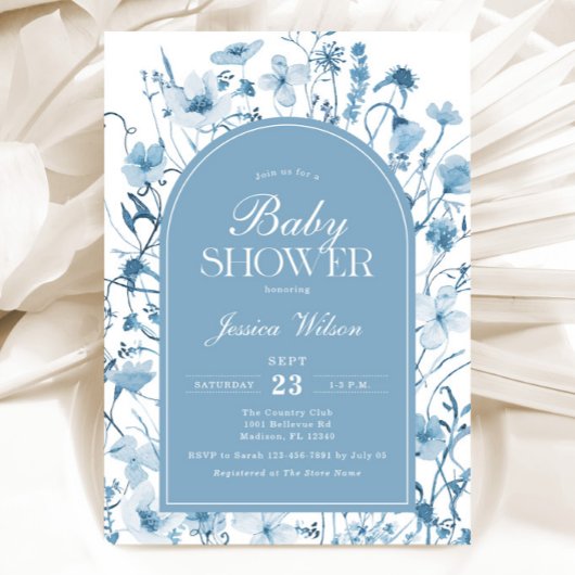 Chinoiserie Blauwe Bloemen Baby Boy Douche Kaart