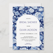 Chinoiserie Blauwe Bloemen Bruids Douche Uitnodigi Kaart (Voorkant)
