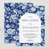 Chinoiserie Blauwe Bloemen Bruids Douche Uitnodigi Kaart (Voorkant / Achterkant)