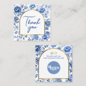 Chinoiserie blauwe bloemen dank u bijsluiter vierkante visitekaartje (Voorkant / Achterkant)
