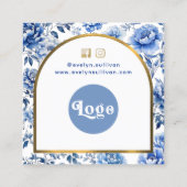 Chinoiserie blauwe bloemen dank u bijsluiter vierkante visitekaartje (Achterkant)