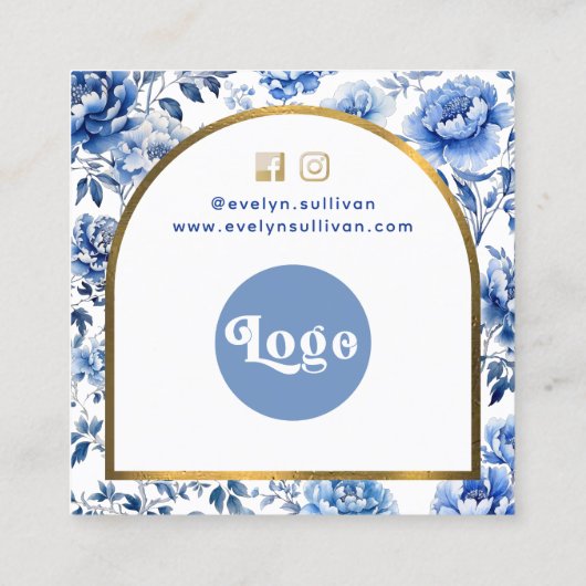 Chinoiserie blauwe bloemen dank u bijsluiter vierkante visitekaartje (Achterkant)