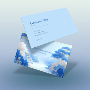 Chinoiserie Blauwe Bloemen en Gouden Dennenboom Li Visitekaartje