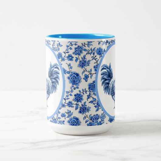 Chinoiserie Blauwe Bloemen met Haan Tweekleurige Koffiemok (Center)