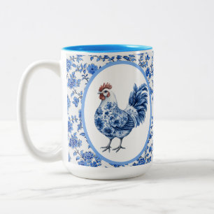 Chinoiserie Blauwe Bloemen met Haan Tweekleurige Koffiemok