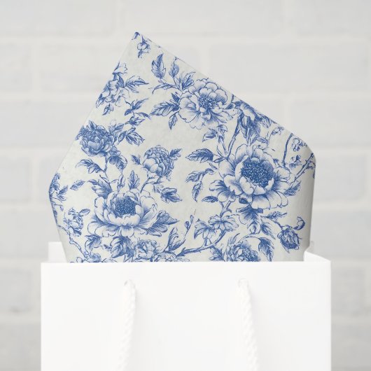 Chinoiserie Blauwe Bloemen Tissuepapier (Cadeauzakje)