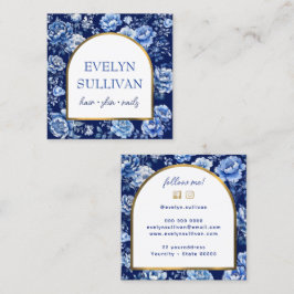 Chinoiserie blauwe bloemen vierkante visitekaartje