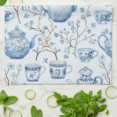Chinoiserie Blauwe Bloemige Bruiloft Feest Theedoek (Gevouwen)